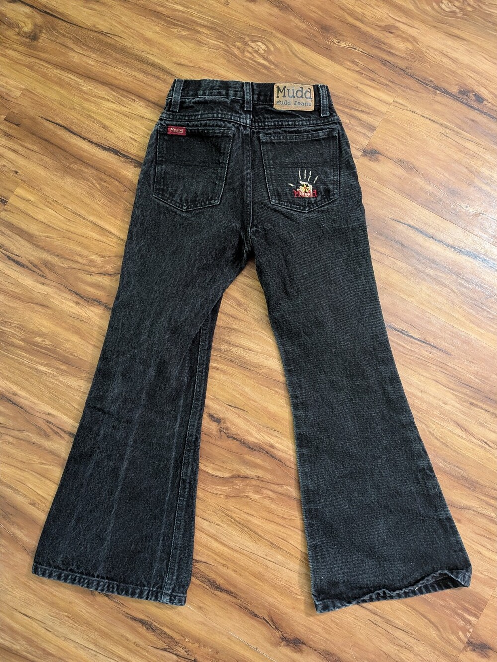 Vintage Girls Size 10 Mudd Jeans, Embroidered, Black Denim, 100% Cotton, Flared